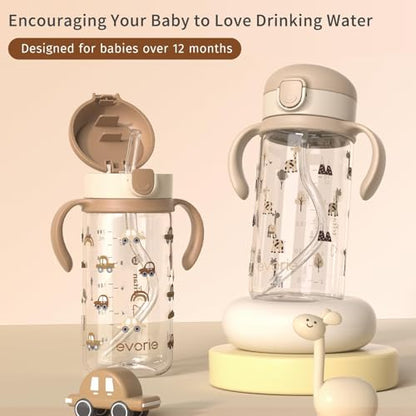Evorie Tritan Spill Proof Straw Sippy Cups for Toddlers 1–3 Years, 10 Oz | BPA & BPS-Free, Toddler water bottle, Easy grip handles, Dishwasher safe, Durable Tritan, Easy to clean, Giraffe - color: Giraffe