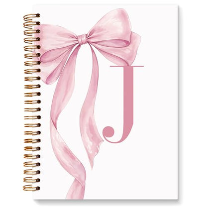 JXREQ Coquette Pink Bow Personalized Notebook, Initial Letter J Monogram Journal, Preppy Girly Ribbon Bow Journal, Monogrammed Gifts for Women, Aesthetic Spiral Notebook 5.5x8.3 - color: Jpink