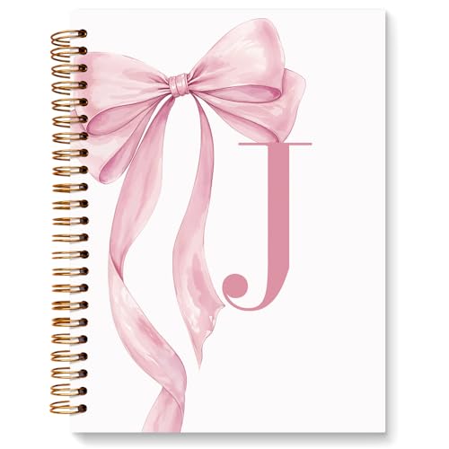 JXREQ Coquette Pink Bow Personalized Notebook, Initial Letter J Monogram Journal, Preppy Girly Ribbon Bow Journal, Monogrammed Gifts for Women, Aesthetic Spiral Notebook 5.5x8.3 - color: Jpink