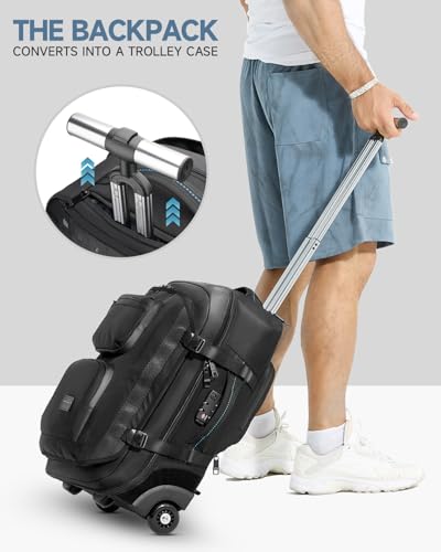 Carry on backpack with wheels, Rolling backpack with Dry-Wet Pocket, TSA Lock, Laptop Compartment, Water-Resistant for Men Women, Work, Air Travel（3-Piece Set-Includes Toiletry & Storage Bag） - color: Black-two