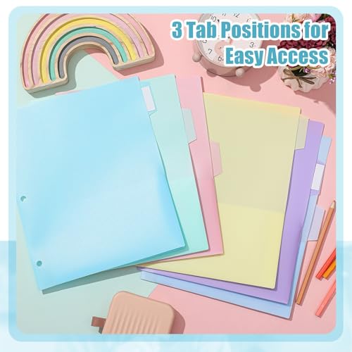 12 Pack Pastel Plastic Pocket Folders with 3 Hole & Tabs, 2 Pocket File Folders for Letter Size Paper, Heavy Duty for School & Office Organization - style: 3 Hole Punched Style