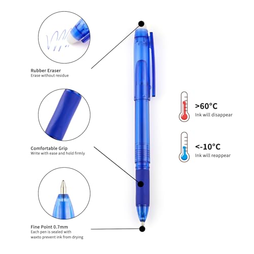 Volcanics 36 Pack Erasable Gel Pens – 18 Blue & 18 Black Gel Ink Pen, 0.7mm Fine Point, Smooth Fast-Drying, Capped Pens for School, Office, Students & Journaling - color: Black and Blue, size: 1 Count (Pack of 36)