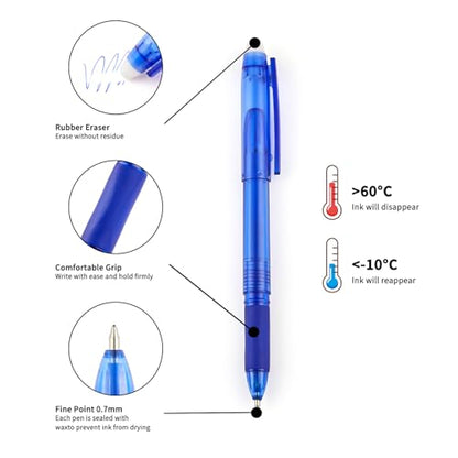 Volcanics 36 Pack Blue Erasable Gel Pens, 0.7mm Fine Point, Smooth & Fast-Drying Ink, Capped Design, Refillable School Office Pens for Students, Teachers, Note Taking & Journaling - color: Blue, size: 1 Count (Pack of 36)