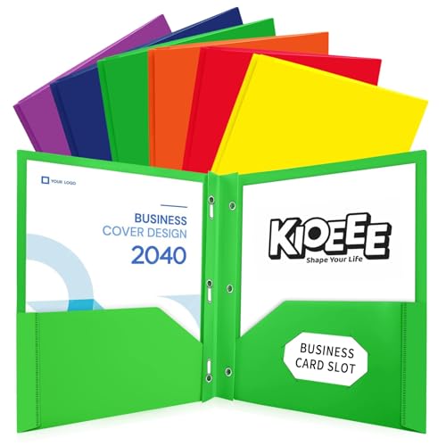 Plastic Folders with Pockets and Prongs (6 Pack,Multi-Colored),Fit Letter Size Paper,Business Card Slot,2-Pocket Folder for School Office or Home,Durable Acid-Free Poly,Back to School Supplies