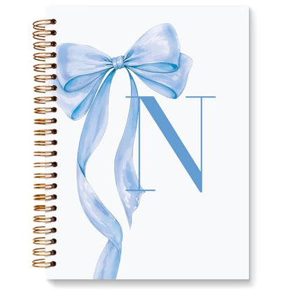 JXREQ Coquette Blue Bow Personalized Notebook, Initial Letter N Monogram Journal, Preppy Girly Ribbon Bow Journal, Monogrammed Gifts for Women, Aesthetic Spiral Notebook 5.5x8.3 - color: N Blue