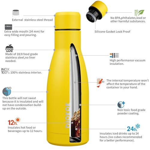 BJPKPK 12oz Water Bottles Stainless Steel Double Wall Vacuum Insulated Small Water Bottles for Travel,Yellow - color: Yellow, size: 12 Ounces