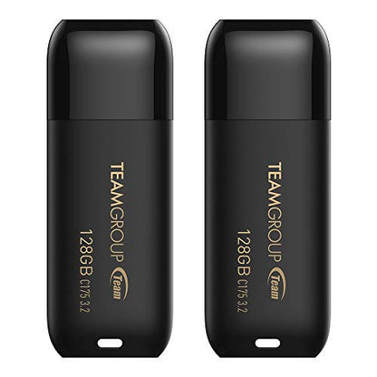 TEAMGROUP C175 128GB 2 Pack USB 3.2 Gen 1 (USB 3.1/3.0) Read 100MB/s Flash Thumb Drive, External Data Storage Memory Stick Compatible with Computer/Laptop Matte Black TC1753128GB22 - size: 128GB (2-Pack)