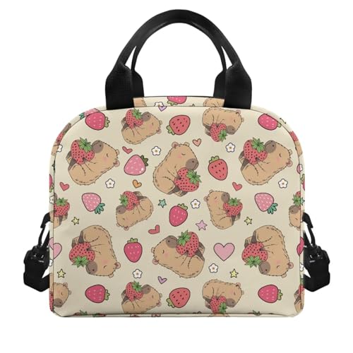 Cute Capybara Kindergarten Lunch Box for Girls 4-6 Strawberry Preschool Lunch Box for Girls 6-8 Kindergarten Meal Bag Toddler Students Elementary School Adjustable Shoulder Strap Lightweight - color: Strawberry Cute Capybara