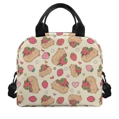 Cute Capybara Kindergarten Lunch Box for Girls 4-6 Strawberry Preschool Lunch Box for Girls 6-8 Kindergarten Meal Bag Toddler Students Elementary School Adjustable Shoulder Strap Lightweight - color: Strawberry Cute Capybara