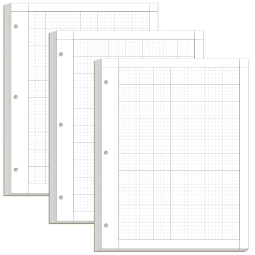 Yaridar (3-Pack) Engineering Computation Pad - 50 Sheets/100 Pages Graph Paper, 5 x 5 Graph Rule on Back, 3-Hole Engineering Notebooks, 100 Gsm White Tint Paper, 8-1/2" x 11" - size: 3-Pack, style: 3-Hole-Black