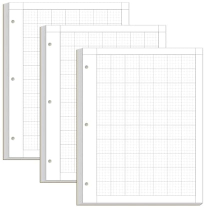 Yaridar (3-Pack) Engineering Computation Pad - 50 Sheets/100 Pages Graph Paper, 5 x 5 Graph Rule on Back, 3-Hole Engineering Notebooks, 100 Gsm White Tint Paper, 8-1/2" x 11" - size: 3-Pack, style: 3-Hole-Black