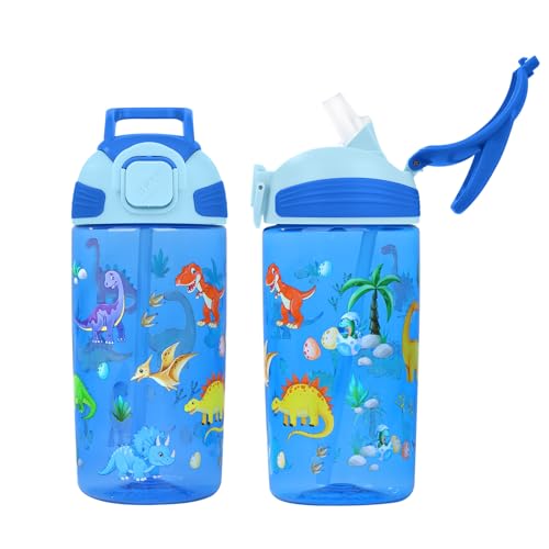 Kids Water Bottle with Straw BPA Free Kids Plastic Bottle for School Travel - color: Dinosaur, size: 18.6 Ounces
