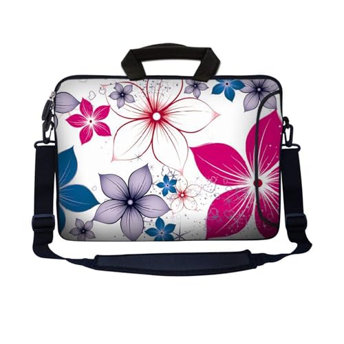 Laptop Skin Shop 15.6 inch Laptop Sleeve Bag Notebook with Extra Side Pocket, Soft Carrying Handle & Removable Shoulder Strap for 14" 15" 15.4" 15.6" Apple MacBook Air, GW, Acer, Aspire Asus, Dell, - color: White Pink Blue Flower Leaves, size: 15 in – 15.