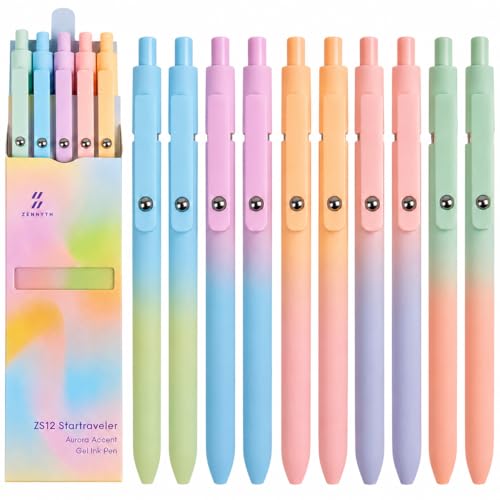 Gel Pens School Office Supplies - 10 Pcs 0.7mm Cute Black Ink Ballpoint, Aesthetic Fine Point Pen, Desk Accessories for Women College Teacher, Pastel Colored Smooth Writing Pen for Journaling Gifts - color: Gradient