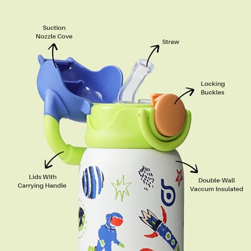 BOTTLE BOTTLE Kids Insulated Water Bottle with Straw Lid and Handle 16 oz Stainless Steel Vacuum Tumbler Water Bottles for School Outdoor Travel Gifts for Boys and Girls Astronaut - color: Astronaut