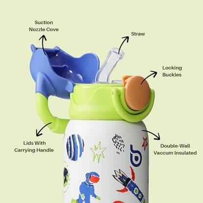BOTTLE BOTTLE Kids Insulated Water Bottle with Straw Lid and Handle 16 oz Stainless Steel Vacuum Tumbler Water Bottles for School Outdoor Travel Gifts for Boys and Girls Astronaut - color: Astronaut