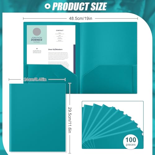 Gueevin 100 Pack Plastic Folder with Pockets, 2 Pocket Folders, Plastic Glossy Folders Fit Letter Size Paper, Heavy Duty Durable File Folder with Business Card for Home Office School (Turquoise Green) - color: Turquoise Green