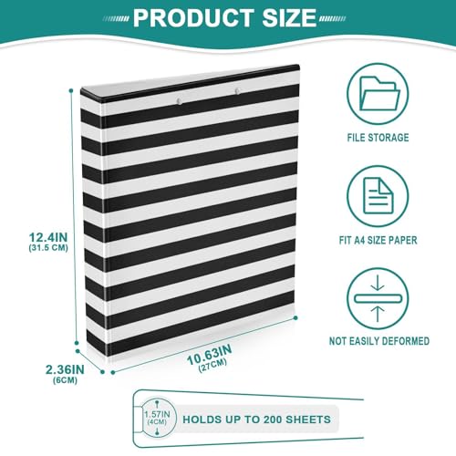 3 Ring Binder - 1.5 Inch Black and White Striped Binder Organizer with 2 Pockets for Home Office Supplies - color: Black and White Striped