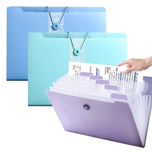 Expanding File Folder Organizer with 12 Pockets, 3 Pack Waterproof Accordion Document Holder for Office Paperwork, A4 Letter Size Expandable Portfolio for Bills, Receipts & Tax Records