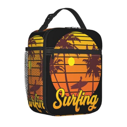 Surfing Sunset Palm Tree Lunch Bag 10In | Insulated Lunch Box Reusable Tote Bag For Picnic Office For Women Men - color: Style 8
