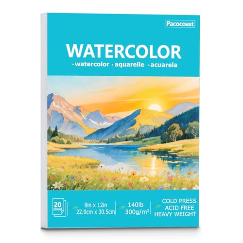 Pacocoast Watercolor Paper, 9"X12" Cold Press Water Color Paper Pad, (300gsm/140lb) Artist Sketchbook for Acrylic, Gouache & Pencil. Painting Drawing Paper Book, Art Supplies for Adults, Teal - color: Teal, size: 9" x 12"