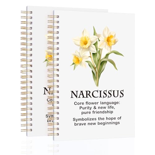 2 Pcs Spiral Journal Notebook for Women Men with 100 Pages, A5 College Ruled Hardcover Notebook for Office School Home,Twin-Wire Binding Notebook for Work and Study Flower Series Notebook Narcissus - color: Narcissus