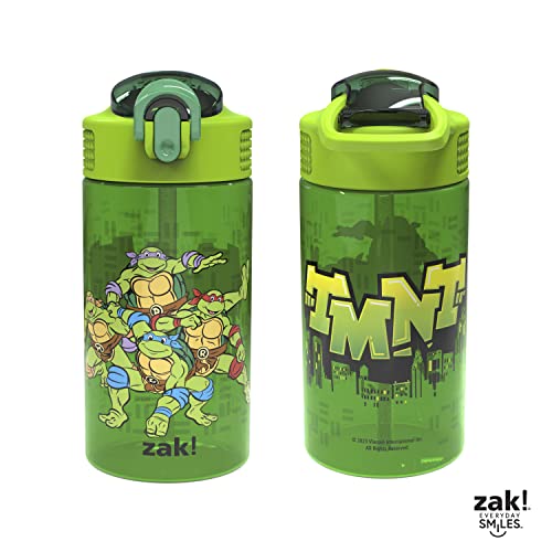 Zak Designs Teenage Mutant Ninja Turtles Kids Water Bottle For School or Travel, 16oz 2-Pack Durable Plastic Water Bottle With Straw, Handle, and Leak-Proof, Pop-Up Spout Cover (TMNT) - color: Teenage Mutant Ninja Turtles