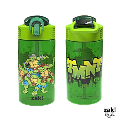 Zak Designs Teenage Mutant Ninja Turtles Kids Water Bottle For School or Travel, 16oz 2-Pack Durable Plastic Water Bottle With Straw, Handle, and Leak-Proof, Pop-Up Spout Cover (TMNT) - color: Teenage Mutant Ninja Turtles