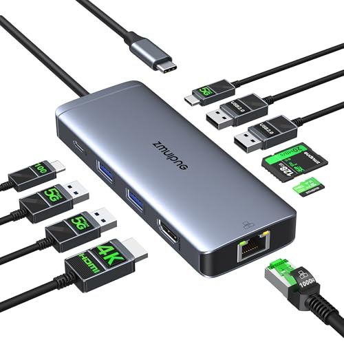USB C Hub Ethernet USB-C Adapters for MacBook Pro/Air,Mac Dongle with USB Port,USBC to HDMI 4K, USB C to Ethernet,10 in 1 USBC to HDMI Adapter,100W Pd Charging, USB-C to SD/TF Card Reader Dongle Hub
