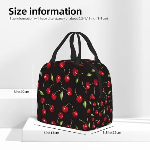 Black Sweet Cherry Lunch Box Insulated Meal Bag Lunch Bag Reusable Snack Bag Food Container For Boys Girls Men Women School Work Travel Picnic - color: black sweet cherry