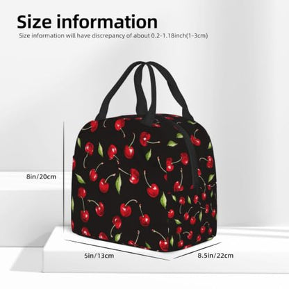 Black Sweet Cherry Lunch Box Insulated Meal Bag Lunch Bag Reusable Snack Bag Food Container For Boys Girls Men Women School Work Travel Picnic - color: black sweet cherry