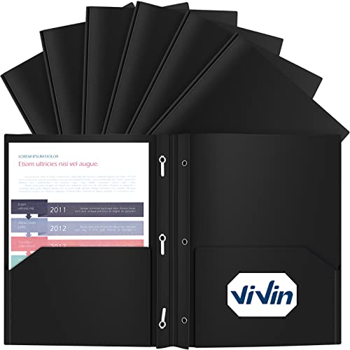 ViVin 12 Pack Plastic Folders with Pockets and Prongs, Heavy Duty 2 Pocket Folders with 3-Prong Fasteners, Poly File Holds 8-1/2" x 11" Paper for School Office Home (Black) - color: Black, size: 12 PACK