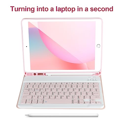 AHYWTAN Keyboard Case for iPad 9/8/7th Gen 10.2’’,Case with Keyboard ipad 10.2 inch,Detachable Bluetooth Keyboard with Pencil Holder,Pink - color: Pink