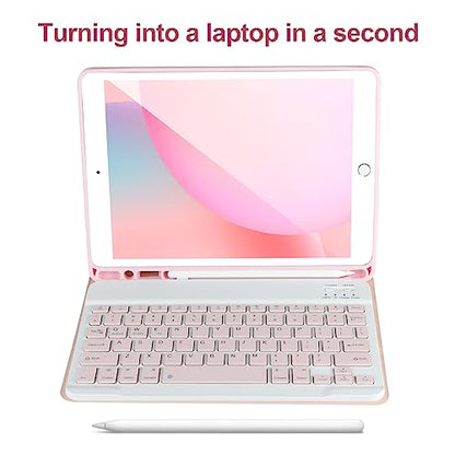 AHYWTAN Keyboard Case for iPad 9/8/7th Gen 10.2’’,Case with Keyboard ipad 10.2 inch,Detachable Bluetooth Keyboard with Pencil Holder,Pink - color: Pink