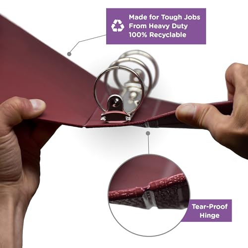 Carstens 4-Inch Heavy Duty 3-Ring Binder - Side Opening, Wine, Durable Plastic, Precision No-Gap Rings, Waterproof Cover, No Pockets, Holds 600 US Letter Sheets, BPA-Free, Made in USA (1843-3R) - color: Burgundy, size: Individual
