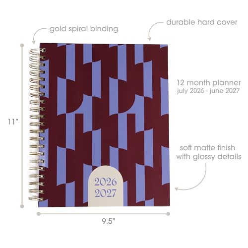 Pearhead 2026-2027 Academic Planner 12 Month (July 2026–June 2027), 9.5” x 11” Spiral Bound Hardcover with Monthly Tabs, Weekly & Monthly Layouts, Stickers, Goal Pages - color: Purple 2026 Academic Planner