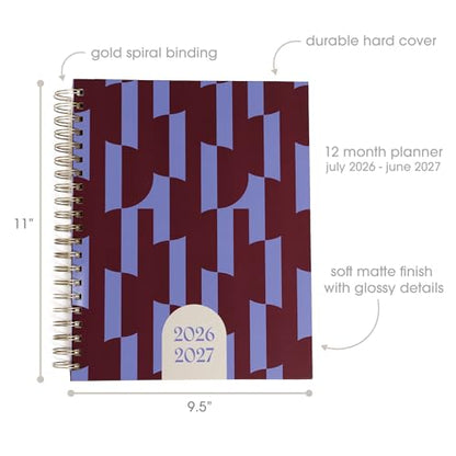 Pearhead 2026-2027 Academic Planner 12 Month (July 2026–June 2027), 9.5” x 11” Spiral Bound Hardcover with Monthly Tabs, Weekly & Monthly Layouts, Stickers, Goal Pages - color: Purple 2026 Academic Planner