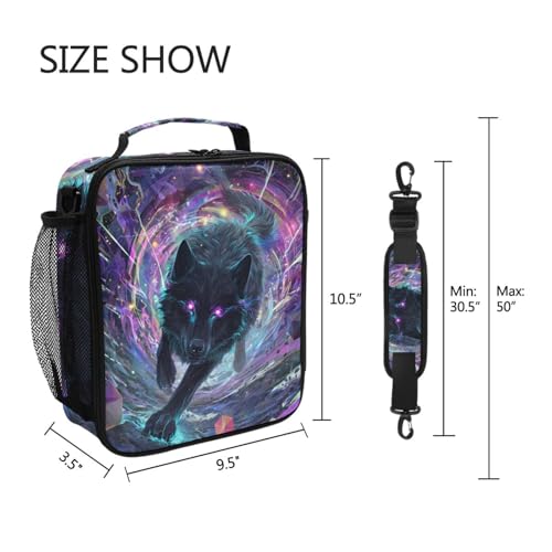 Black Wolf Purple Eyes Galaxy Lunch Box Insulated Lunch Bag Kids Cooler Tote Bag Freezable Shoulder Strap Lunchbox for Girls School Picnic - color: Multi2404