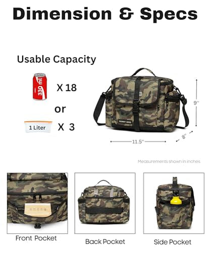 SUNNY BIRD Large Lunch Bag, Thermally Insulated Soft Cooler with Shoulder Strap for Women, Men (Camouflage) - color: Camouflage