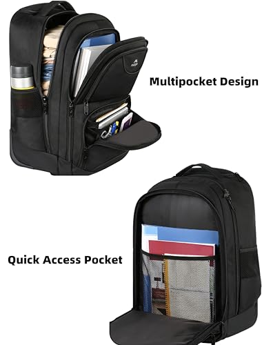 MATEIN Wheeled Backpack, 18 inch Laptop Backpack with Wheels | Backpack with Wheels, 17 inch Laptop Backpack, 36 L Main Compartment, Breathable Adjustable Straps, Rolling Travel Bag - color: Black, size: 18-inch