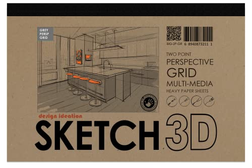 Design Ideation Perspective Grid PAD. Removable Sheet. Premium Paper. Smart-Bind Reinforced Lay Flat Binding. 2 Point. Grey. (11" X 17") PAD-2550-TS-H