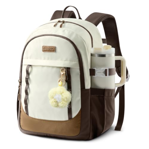 LOVEVOOK School Backpack for Teen Girl, Cute Student Bookbag Fits 15.6 Inch Laptop, Back to School Backpack Purse for Teenagers, Casual Daypack Kid Back Pack Travel Bag, Gift - color: Beige-yellowish Brown-dark Brown, size: 15.6 Inch
