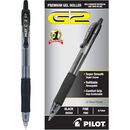 PILOT G2 Premium Refillable & Retractable Rolling Ball Gel Pens, Fine Point, Black Ink, 12 Count (Pack of 1) (31020) - color: Black