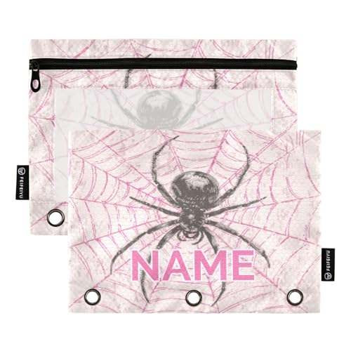 Custom Text Black Spider Pink Web Pencil Pouch for 3 Ring Binder Personalized Text Photo Pencil Case Clear Window Pencils Bag for School Office 2 Packs - color: Custom Black Spider Pink Web