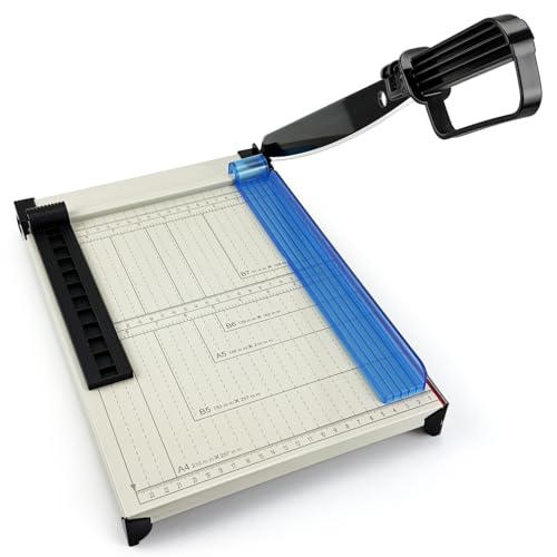 Paper Cutter, 12" Cut Length Guillotine Trimmer, Paper Cutting Board with 10 Sheet Capacity Papers, Metal Base Papers Slicer with Safety Guard for Classroom Office Home Cardstock Crafts & Photo
