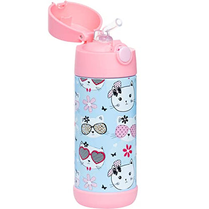 Snug Insulated Kids Water Bottle with Straw & Spout – Double-Wall Stainless Steel, Leakproof, Easy-Flip Lid – For School, Travel, Toddlers & Big Kids - Kitty, 12oz - color: Kitty, size: 11.8 Ounces