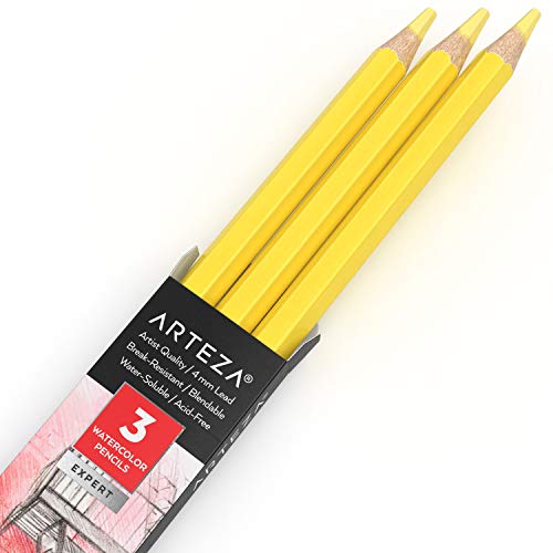Arteza Professional Watercolor Pencils, Pack of 3, A101 Sapphire Yellow, Water-Soluble Pencils for Coloring, Blending, Layering & Watercolor Techniques - color: A101 Sapphire Yellow, size: 1 Count (Pack of 3)