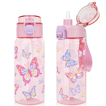 Tritan Kids Water Bottle for School, 18.6 oz Leakproof 2-in-1 Toddler Water Bottle with a Pop-up Detachbale Straw, Dishwasher Safe (Butterfly) - color: Butterfly