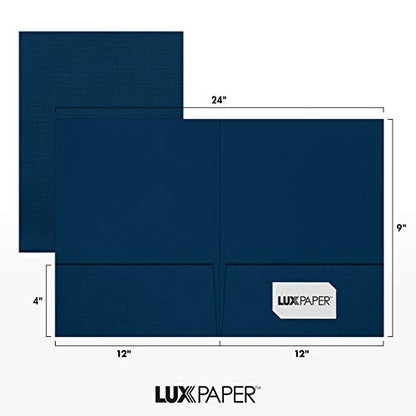 LUXPaper 9" x 12" Presentation Folders | Two Pocket | Nautical Blue Linen | 100lb. Cover | 10 Qty - color: Dark Blue Linen