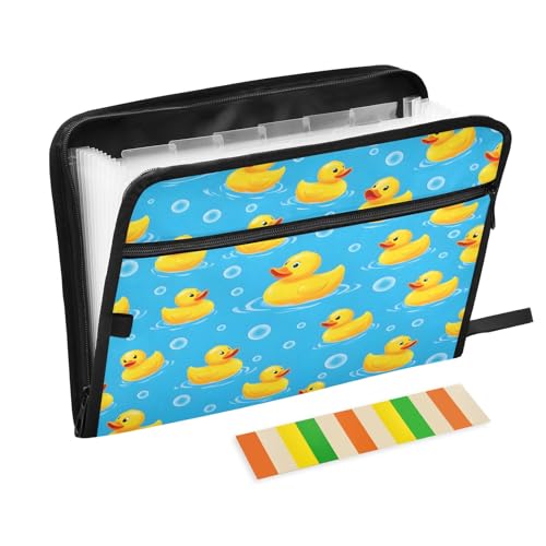 Duck Bubbles Pattern 13 Pocket File Organizer Expanding File Folder with Front Pouch Portable Business File Storage Document Organizer Folder with Zipper - color: Duck Bubbles Pattern